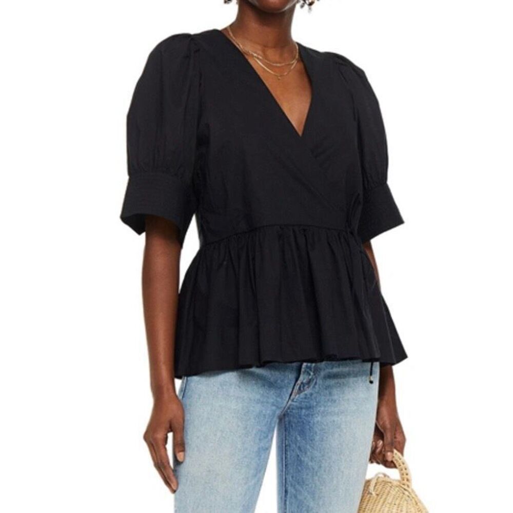 Rhode Ava Cotton Poplin wrap peplum black top size small